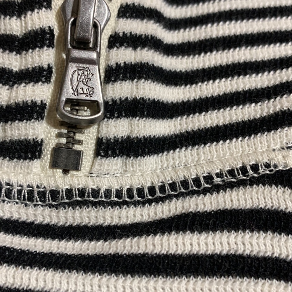 Chaps Top Sweater Sweatshirt Pullover 3/4 Zip Stretchy Black White Stripes M - Picture 6 of 13